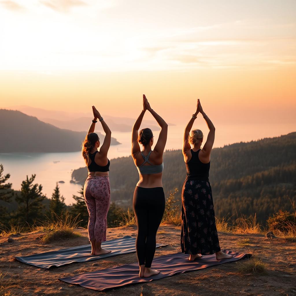 Yoga en groupe au coucher du soleil
